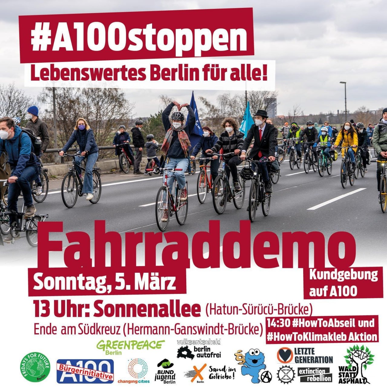 Fahrraddemo gegen den Ausbau der Autobahn A100 in Berlin Fahrraddemo gegen den Ausbau der Autobahn A100 in Berlin