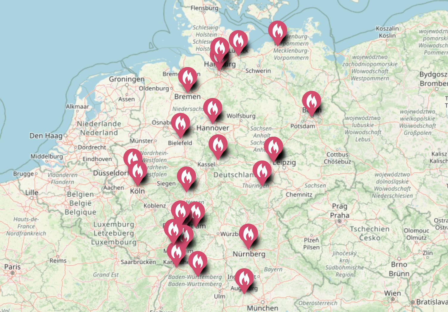 eine openstreetmap Karte mit allen 24 Ortsgruppen