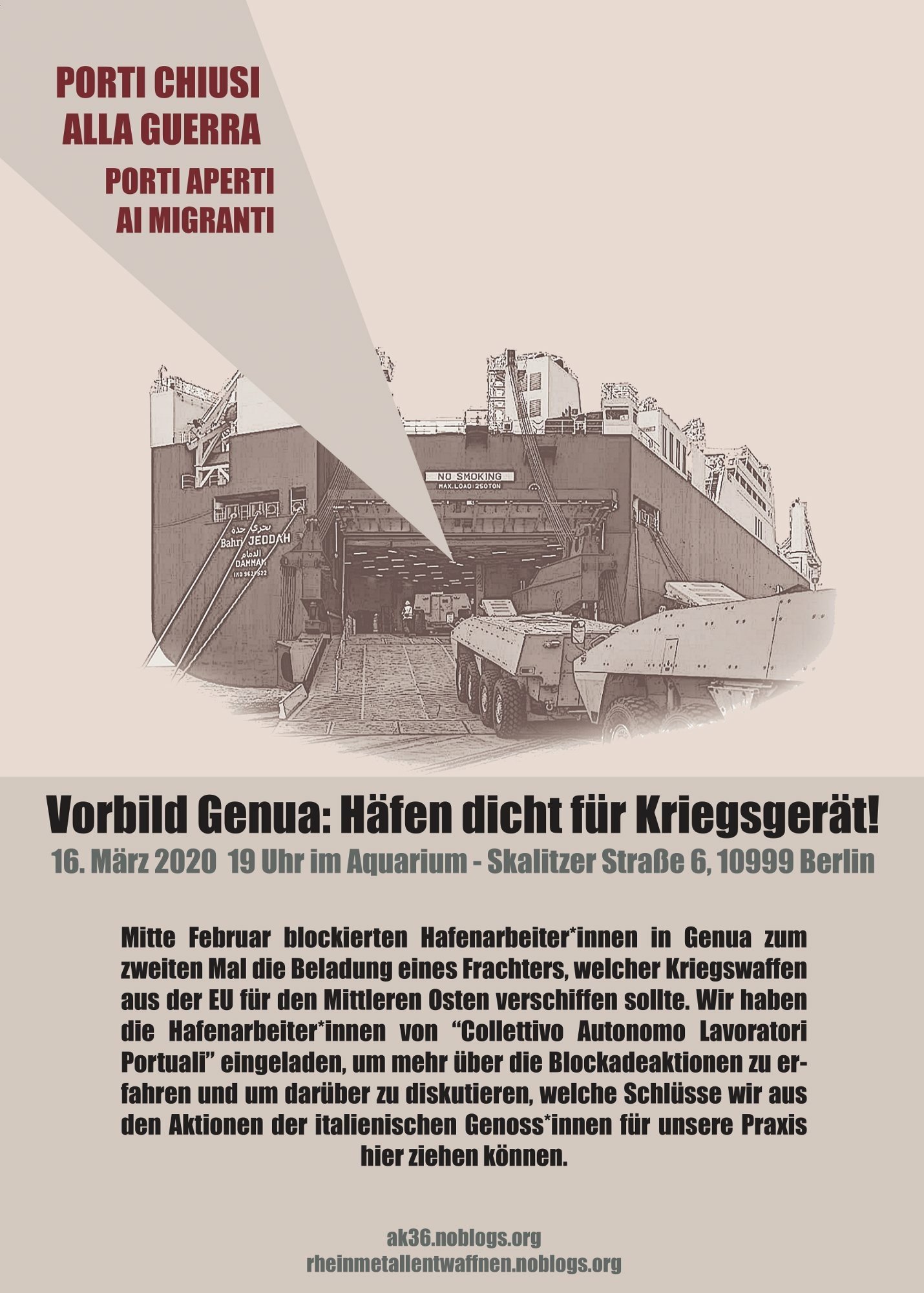 Plakat Genua Hafenarbeiter*innen Bahri-Frachter