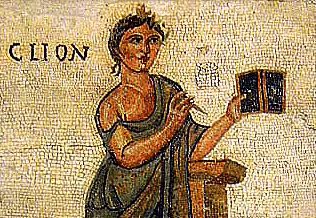 Darstellung der Muse Klio in einem Mosaik.