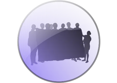 Grafiken schwarze Silouetten halten schwarzes Banner