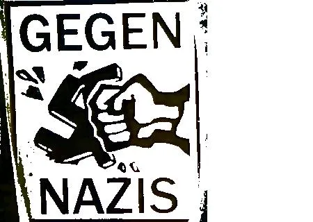 Gegen Nazis. Faust schlägt hakenkreuz kaputt