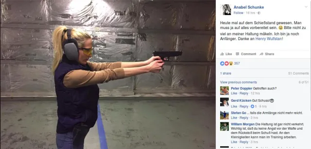 Social Media Screenshot von Anabel Schunke am Schießstand